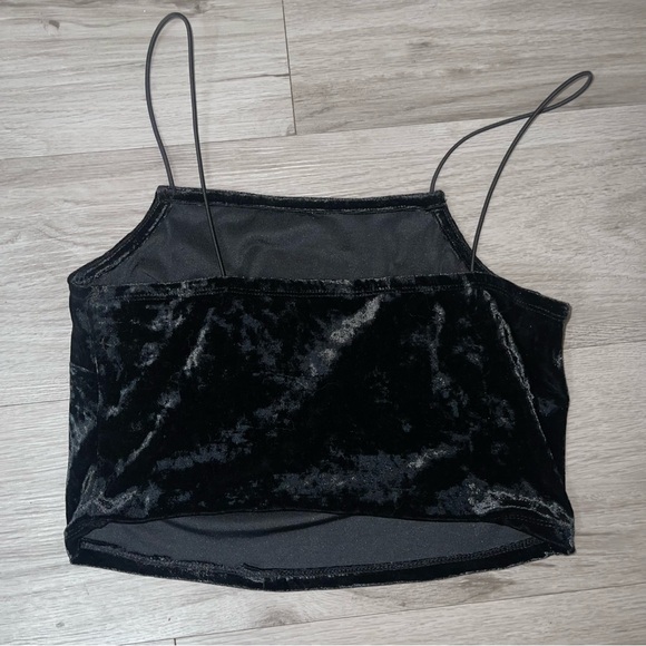 Velvet Crop Top Spaghetti Strap S Sexy Whimsigoth Baddie Mob Wife Y2K Grunge - Picture 2 of 5